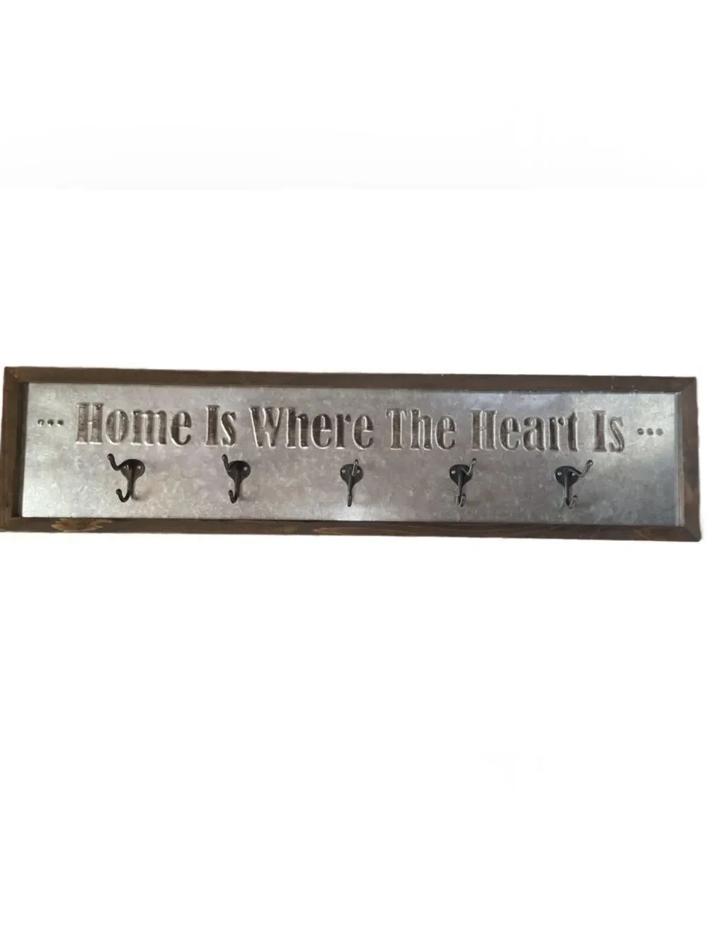 Element 'Home Is Where The Heart Is' Metal and Wood Hook Rack - Brown & Silver